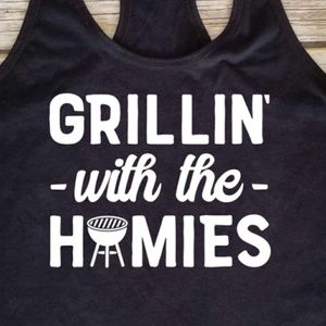 Grillin with the homies ladies racerback tank top